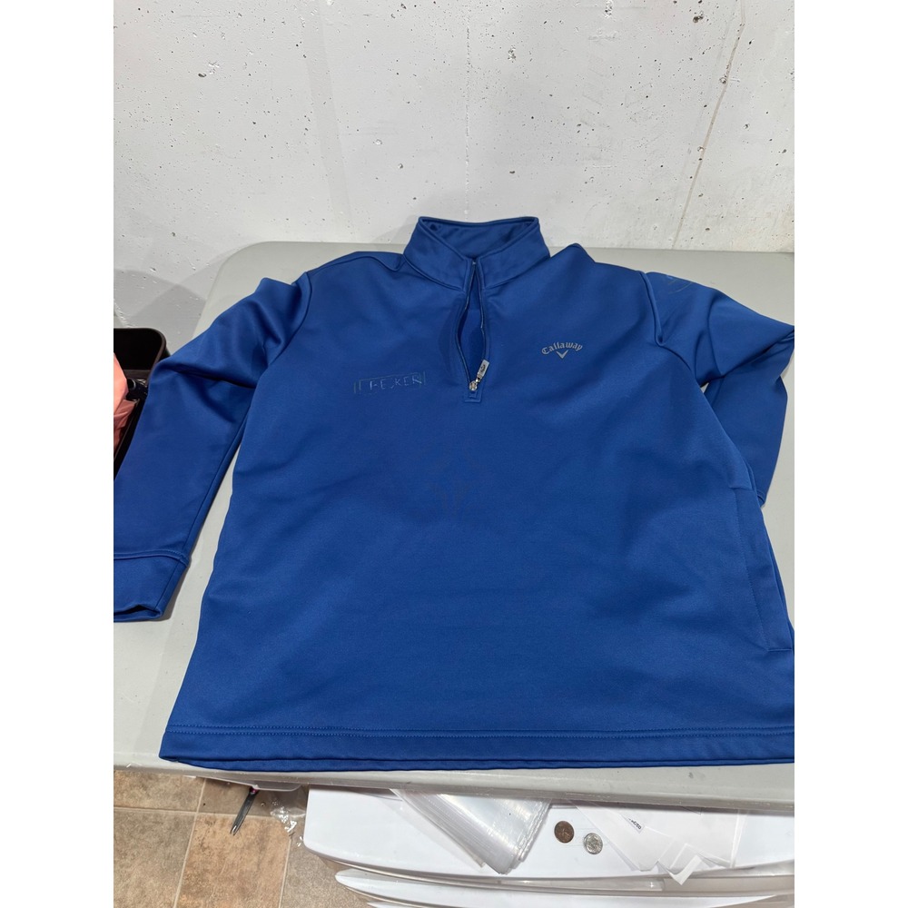 Callaway Mens Royal Blue Quarter Zip Golf Pullover Fleece Lined Jacket Size L‎